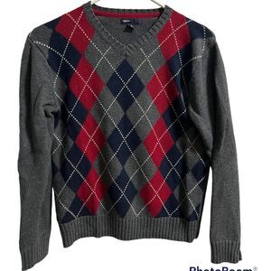 GapKids size 10 youth boys gray sweater with blue/red argyle.